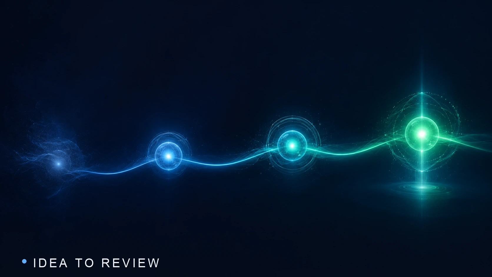 Four glowing nodes along a single flowing path of light, each brighter and more resolved than the one before.